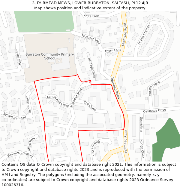 3, FAIRMEAD MEWS, LOWER BURRATON, SALTASH, PL12 4JR: Location map and indicative extent of plot