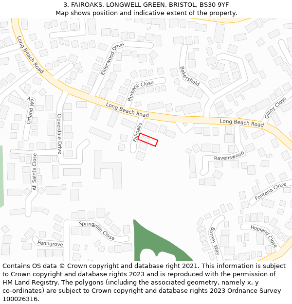 3, FAIROAKS, LONGWELL GREEN, BRISTOL, BS30 9YF: Location map and indicative extent of plot