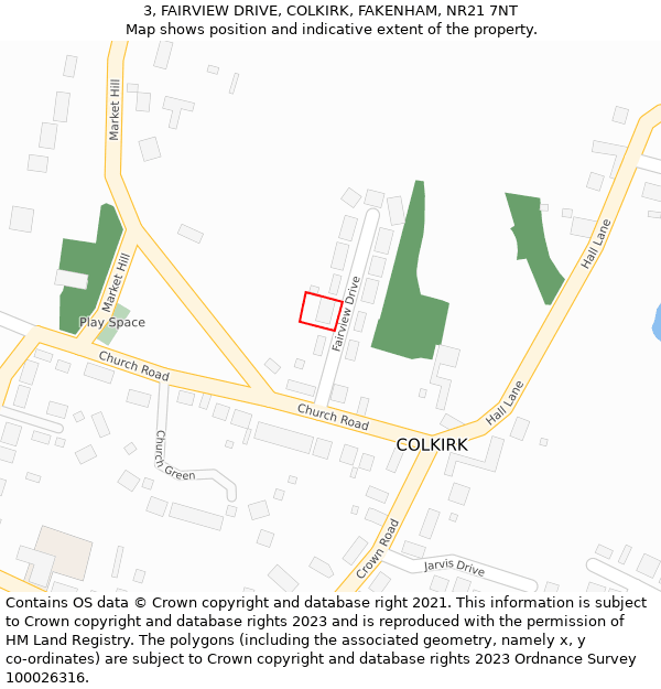 3, FAIRVIEW DRIVE, COLKIRK, FAKENHAM, NR21 7NT: Location map and indicative extent of plot