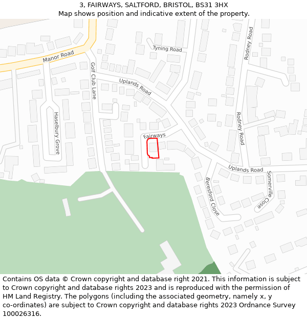 3, FAIRWAYS, SALTFORD, BRISTOL, BS31 3HX: Location map and indicative extent of plot