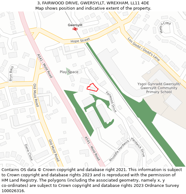 3, FAIRWOOD DRIVE, GWERSYLLT, WREXHAM, LL11 4DE: Location map and indicative extent of plot