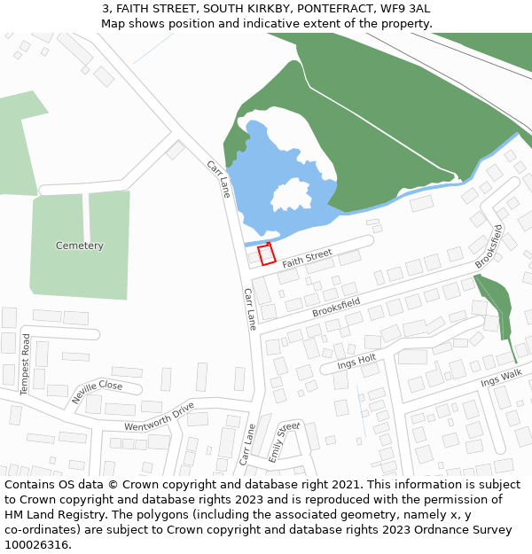 3, FAITH STREET, SOUTH KIRKBY, PONTEFRACT, WF9 3AL: Location map and indicative extent of plot