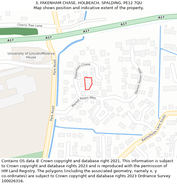 3, FAKENHAM CHASE, HOLBEACH, SPALDING, PE12 7QU: Location map and indicative extent of plot