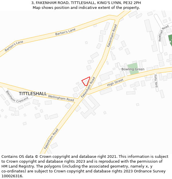 3, FAKENHAM ROAD, TITTLESHALL, KING'S LYNN, PE32 2PH: Location map and indicative extent of plot