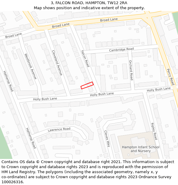 3, FALCON ROAD, HAMPTON, TW12 2RA: Location map and indicative extent of plot