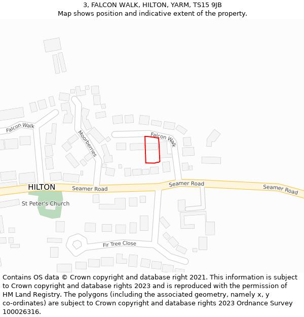 3, FALCON WALK, HILTON, YARM, TS15 9JB: Location map and indicative extent of plot