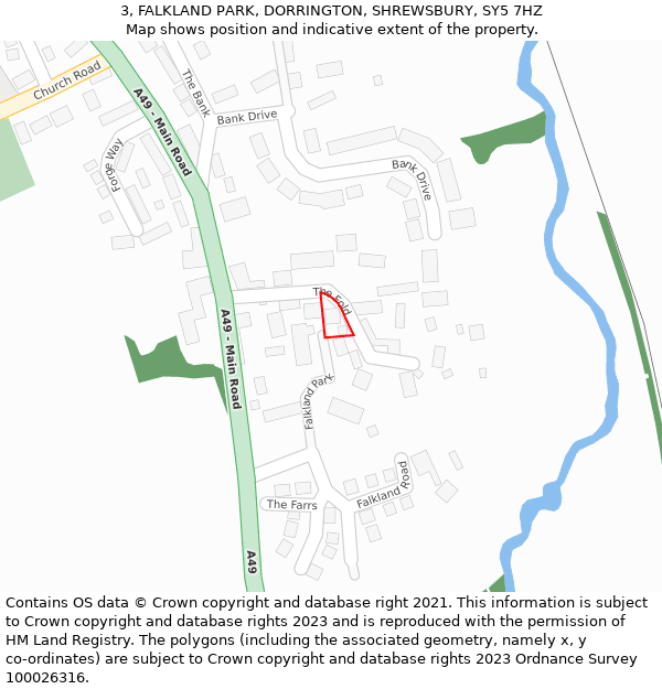 3, FALKLAND PARK, DORRINGTON, SHREWSBURY, SY5 7HZ: Location map and indicative extent of plot