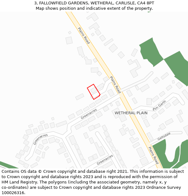 3, FALLOWFIELD GARDENS, WETHERAL, CARLISLE, CA4 8PT: Location map and indicative extent of plot