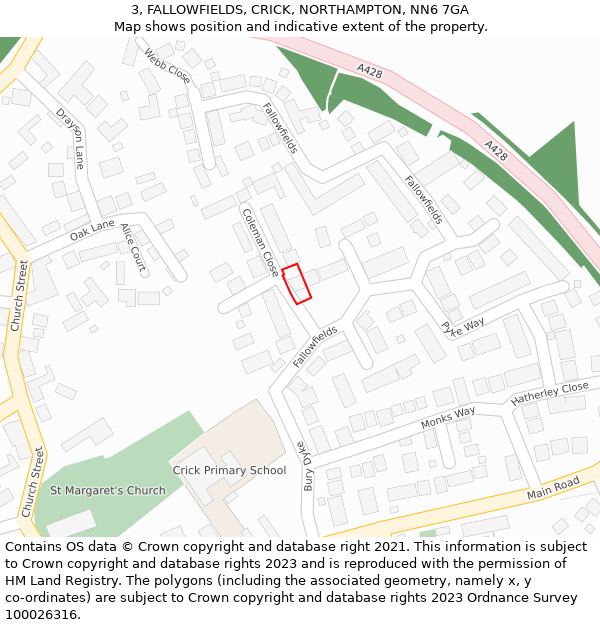 3, FALLOWFIELDS, CRICK, NORTHAMPTON, NN6 7GA: Location map and indicative extent of plot