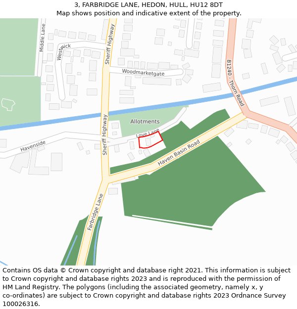 3, FARBRIDGE LANE, HEDON, HULL, HU12 8DT: Location map and indicative extent of plot