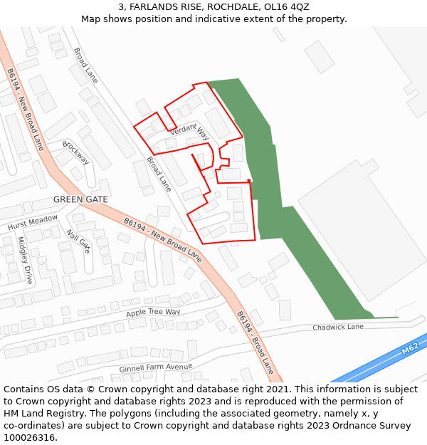 3, FARLANDS RISE, ROCHDALE, OL16 4QZ: Location map and indicative extent of plot