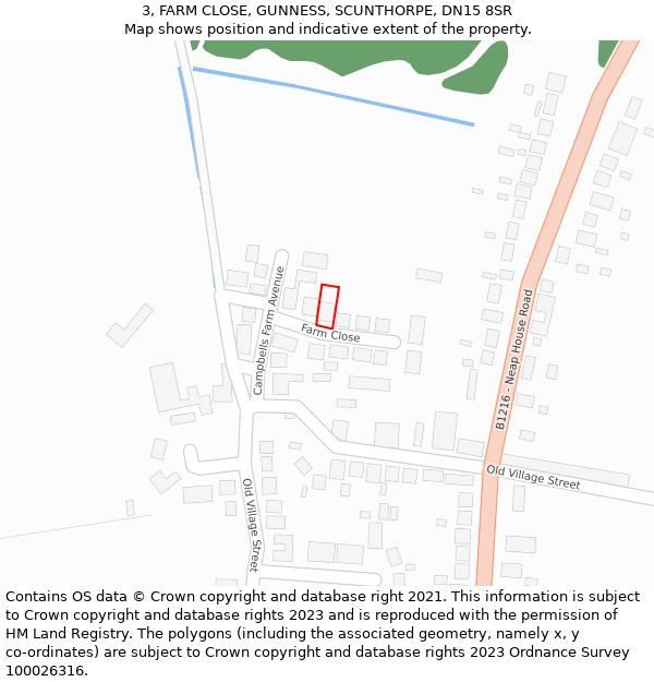 3, FARM CLOSE, GUNNESS, SCUNTHORPE, DN15 8SR: Location map and indicative extent of plot