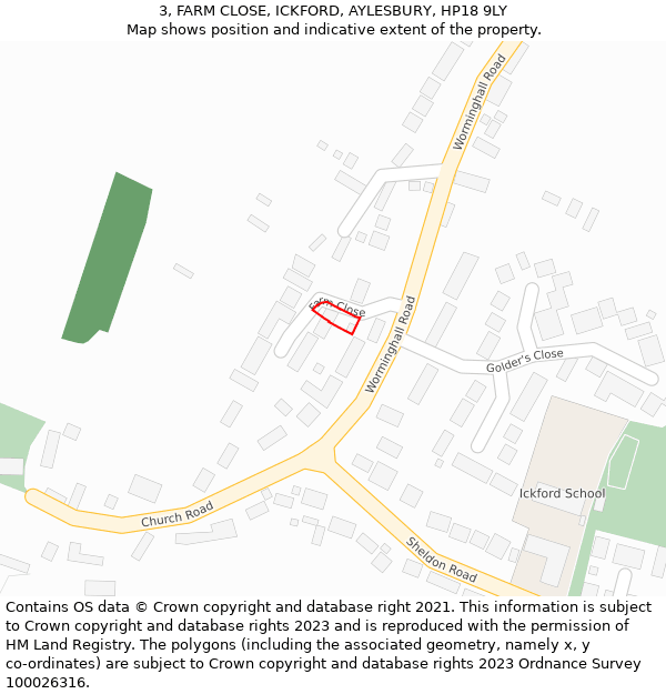 3, FARM CLOSE, ICKFORD, AYLESBURY, HP18 9LY: Location map and indicative extent of plot