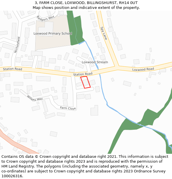 3, FARM CLOSE, LOXWOOD, BILLINGSHURST, RH14 0UT: Location map and indicative extent of plot