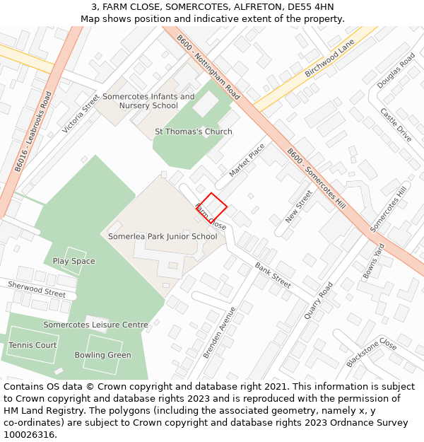 3, FARM CLOSE, SOMERCOTES, ALFRETON, DE55 4HN: Location map and indicative extent of plot