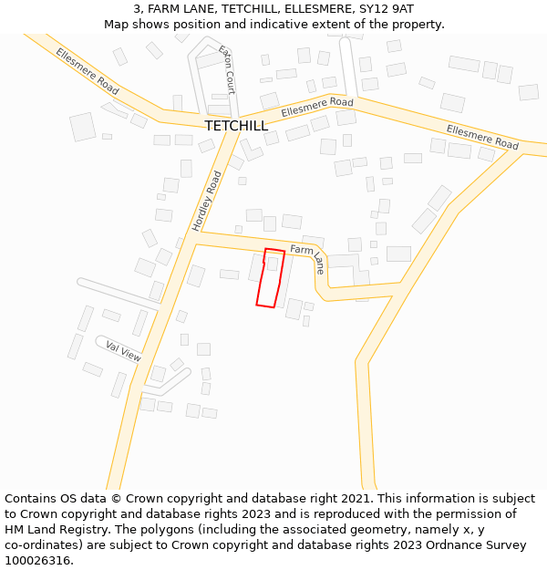 3, FARM LANE, TETCHILL, ELLESMERE, SY12 9AT: Location map and indicative extent of plot