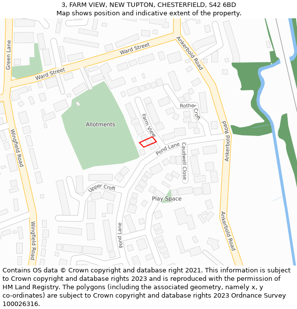 3, FARM VIEW, NEW TUPTON, CHESTERFIELD, S42 6BD: Location map and indicative extent of plot