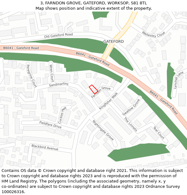 3, FARNDON GROVE, GATEFORD, WORKSOP, S81 8TL: Location map and indicative extent of plot