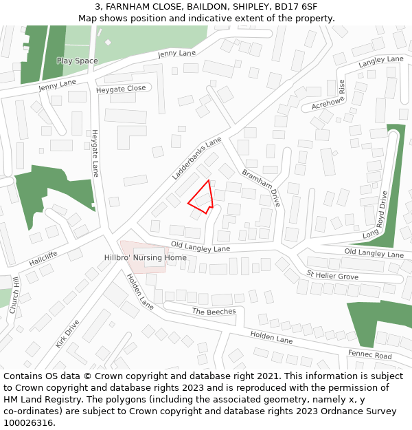 3, FARNHAM CLOSE, BAILDON, SHIPLEY, BD17 6SF: Location map and indicative extent of plot
