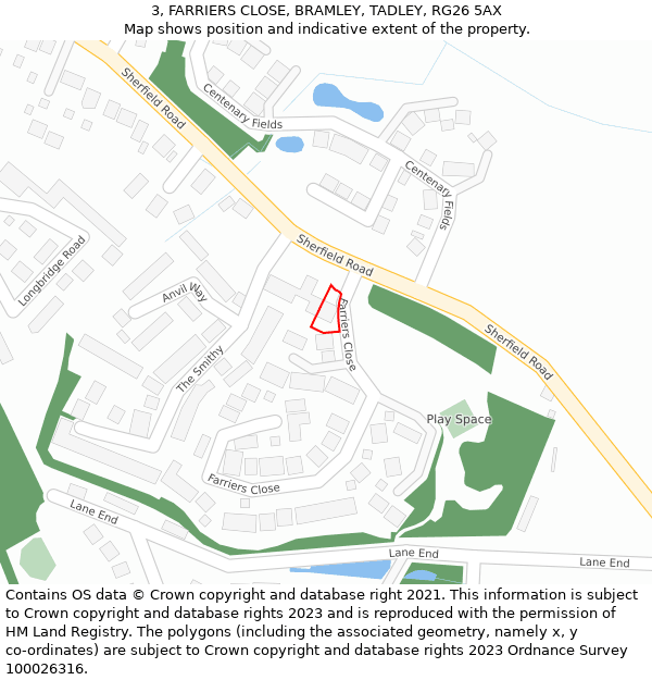 3, FARRIERS CLOSE, BRAMLEY, TADLEY, RG26 5AX: Location map and indicative extent of plot