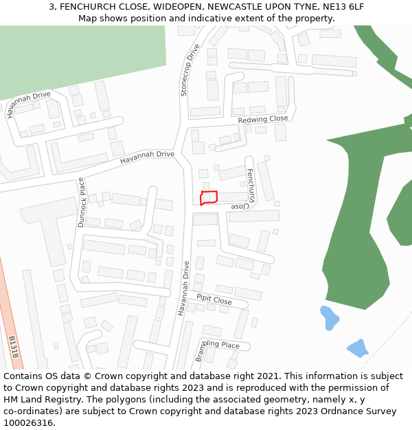 3, FENCHURCH CLOSE, WIDEOPEN, NEWCASTLE UPON TYNE, NE13 6LF: Location map and indicative extent of plot