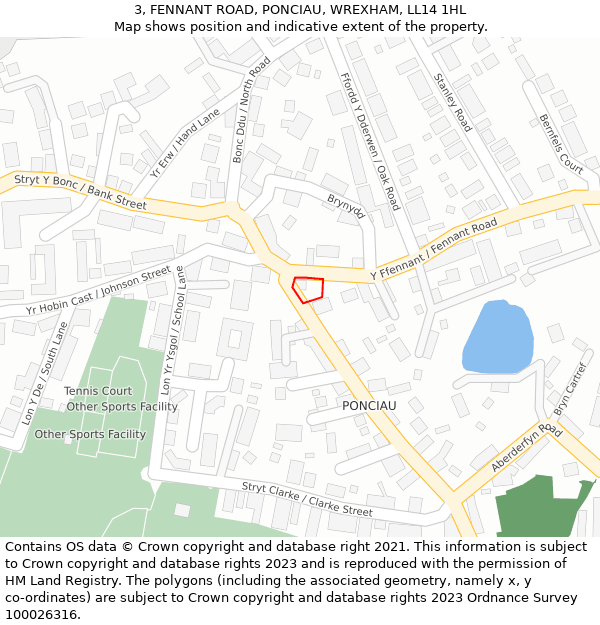 3, FENNANT ROAD, PONCIAU, WREXHAM, LL14 1HL: Location map and indicative extent of plot