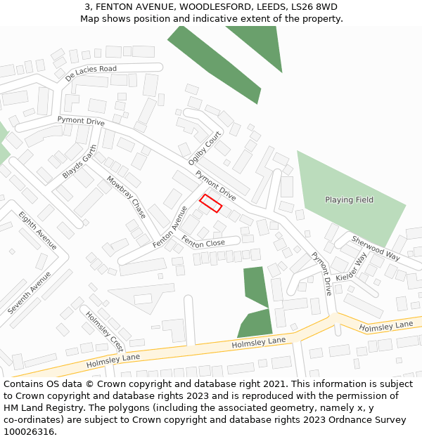3, FENTON AVENUE, WOODLESFORD, LEEDS, LS26 8WD: Location map and indicative extent of plot