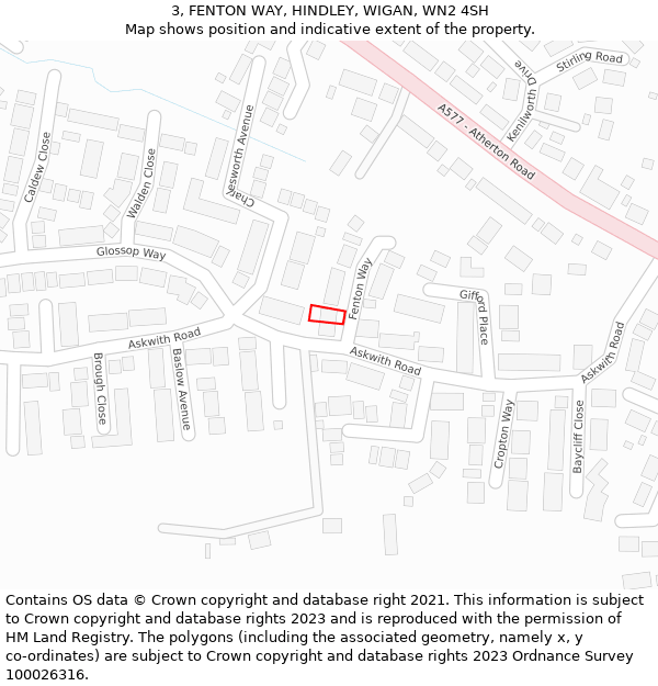 3, FENTON WAY, HINDLEY, WIGAN, WN2 4SH: Location map and indicative extent of plot