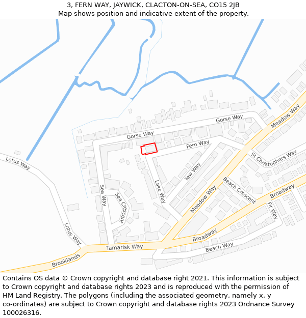 3, FERN WAY, JAYWICK, CLACTON-ON-SEA, CO15 2JB: Location map and indicative extent of plot