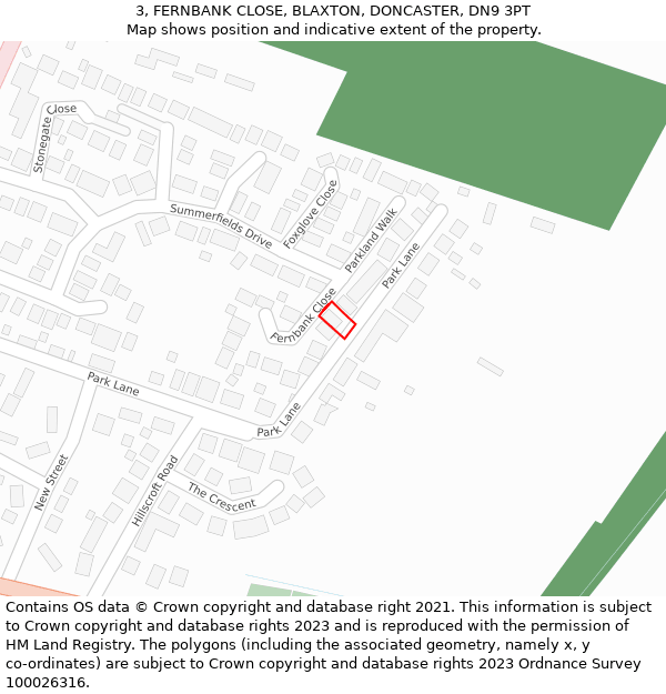 3, FERNBANK CLOSE, BLAXTON, DONCASTER, DN9 3PT: Location map and indicative extent of plot