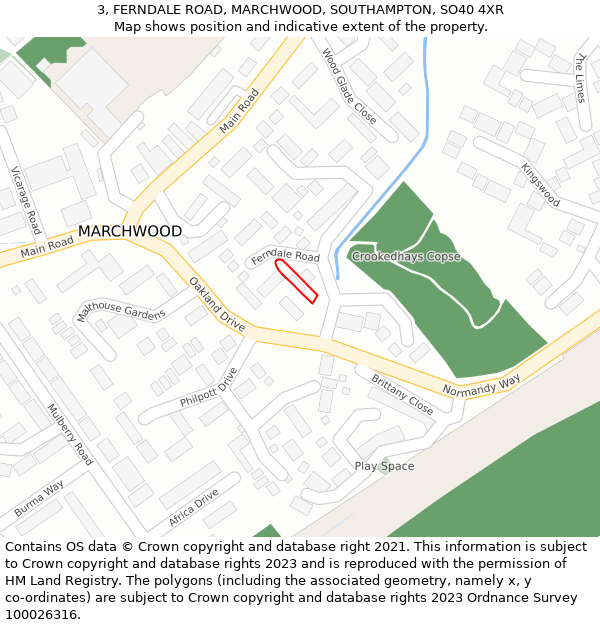 3, FERNDALE ROAD, MARCHWOOD, SOUTHAMPTON, SO40 4XR: Location map and indicative extent of plot