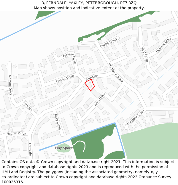 3, FERNDALE, YAXLEY, PETERBOROUGH, PE7 3ZQ: Location map and indicative extent of plot