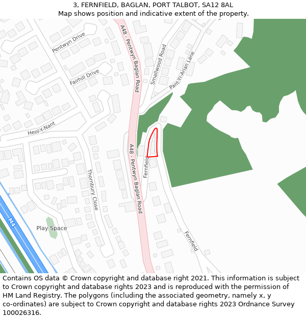 3, FERNFIELD, BAGLAN, PORT TALBOT, SA12 8AL: Location map and indicative extent of plot