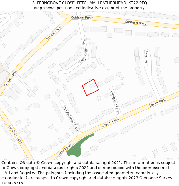 3, FERNGROVE CLOSE, FETCHAM, LEATHERHEAD, KT22 9EQ: Location map and indicative extent of plot