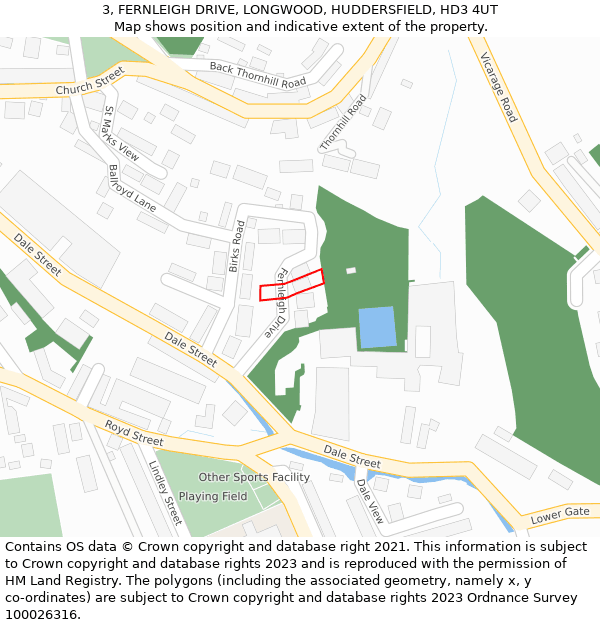 3, FERNLEIGH DRIVE, LONGWOOD, HUDDERSFIELD, HD3 4UT: Location map and indicative extent of plot