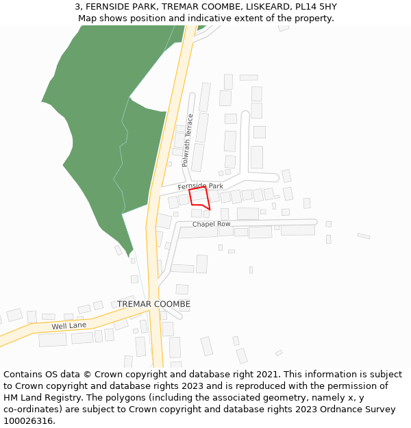 3, FERNSIDE PARK, TREMAR COOMBE, LISKEARD, PL14 5HY: Location map and indicative extent of plot