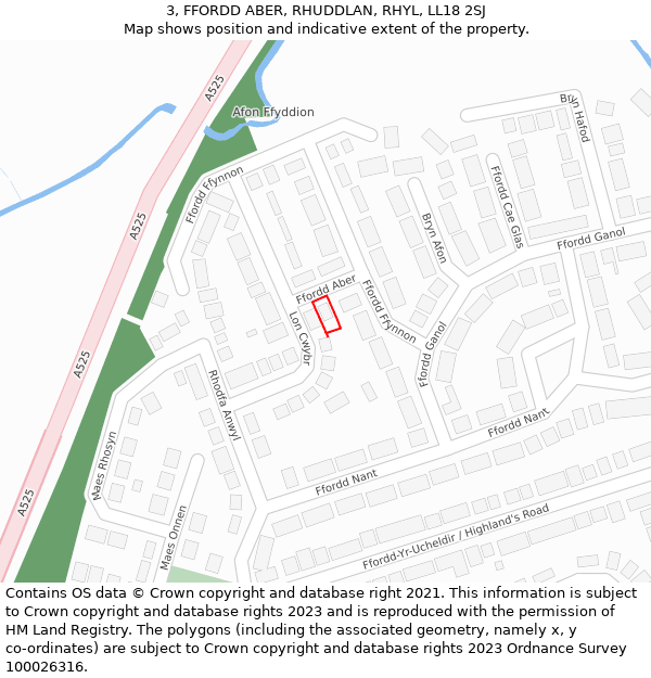 3, FFORDD ABER, RHUDDLAN, RHYL, LL18 2SJ: Location map and indicative extent of plot