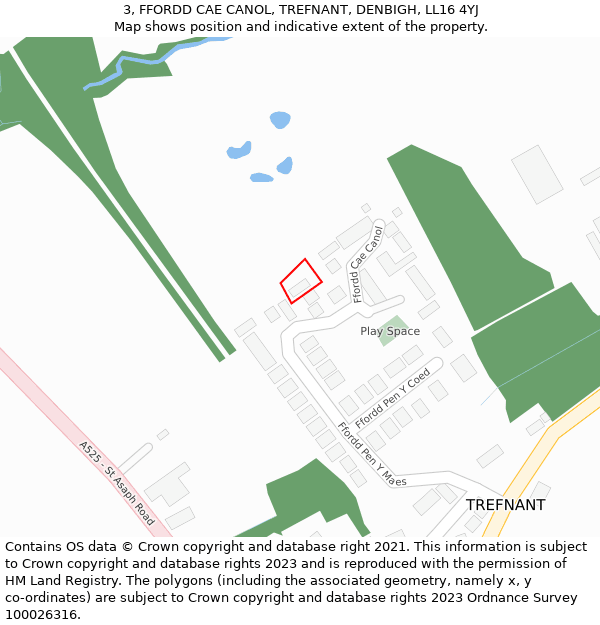 3, FFORDD CAE CANOL, TREFNANT, DENBIGH, LL16 4YJ: Location map and indicative extent of plot