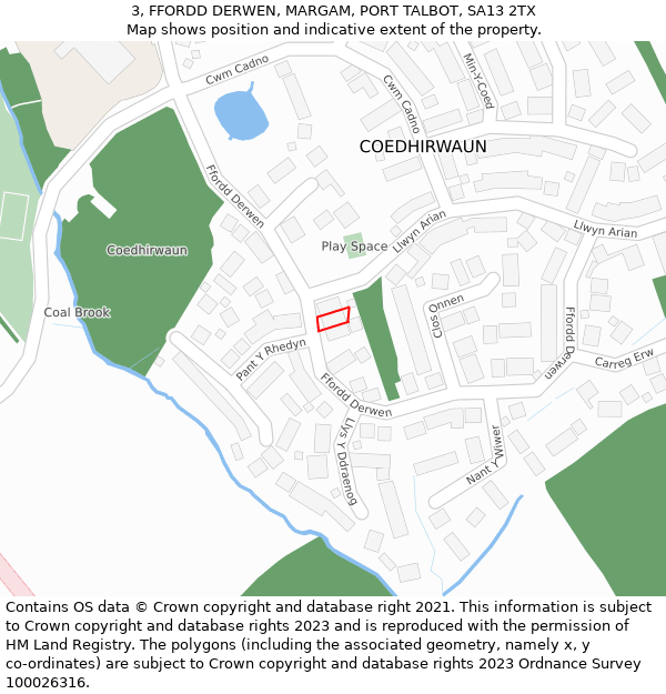 3, FFORDD DERWEN, MARGAM, PORT TALBOT, SA13 2TX: Location map and indicative extent of plot