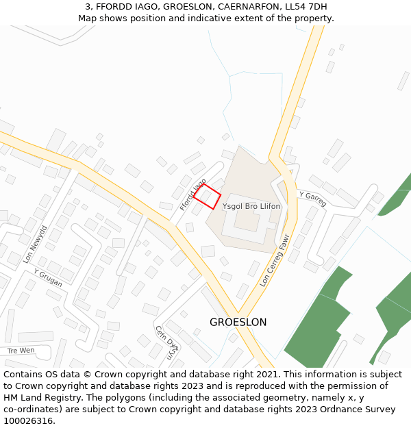 3, FFORDD IAGO, GROESLON, CAERNARFON, LL54 7DH: Location map and indicative extent of plot