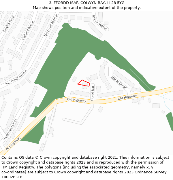 3, FFORDD ISAF, COLWYN BAY, LL28 5YG: Location map and indicative extent of plot