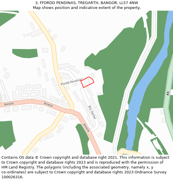 3, FFORDD PENDINAS, TREGARTH, BANGOR, LL57 4NW: Location map and indicative extent of plot