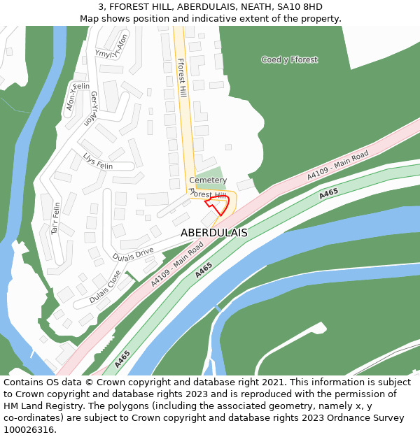 3, FFOREST HILL, ABERDULAIS, NEATH, SA10 8HD: Location map and indicative extent of plot