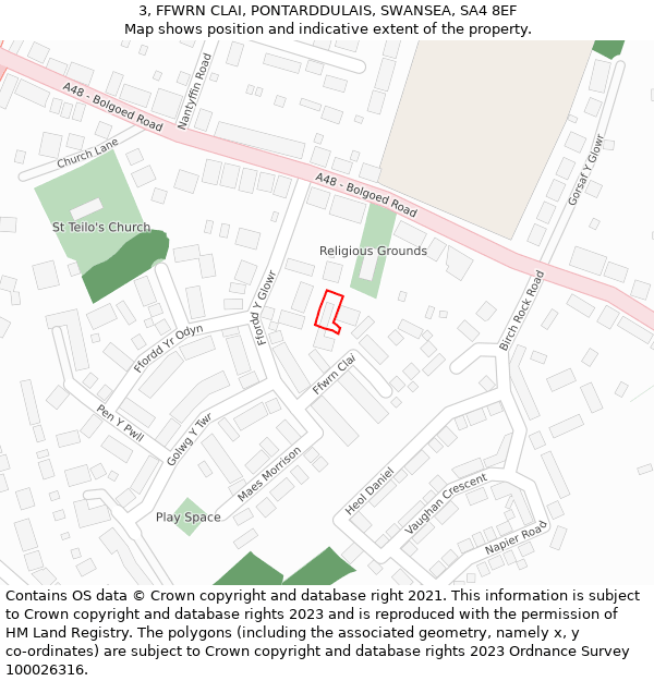 3, FFWRN CLAI, PONTARDDULAIS, SWANSEA, SA4 8EF: Location map and indicative extent of plot