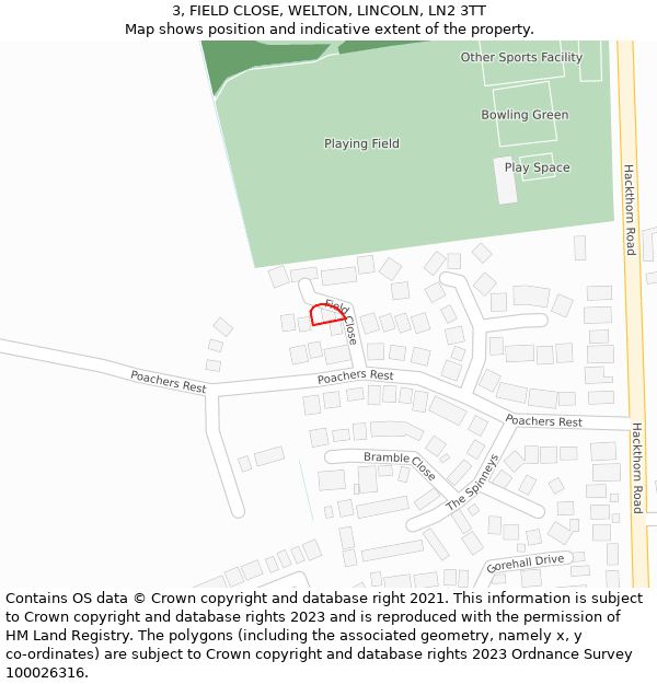 3, FIELD CLOSE, WELTON, LINCOLN, LN2 3TT: Location map and indicative extent of plot