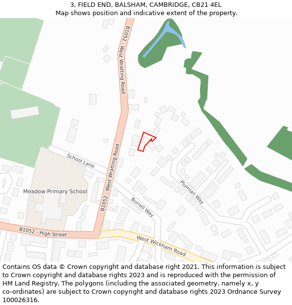 3, FIELD END, BALSHAM, CAMBRIDGE, CB21 4EL: Location map and indicative extent of plot