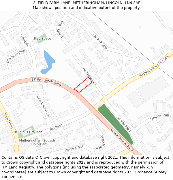 3, FIELD FARM LANE, METHERINGHAM, LINCOLN, LN4 3AF: Location map and indicative extent of plot