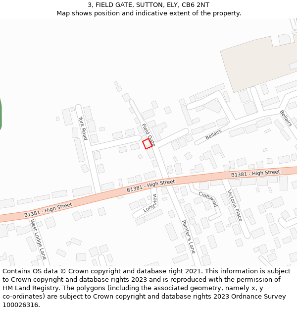 3, FIELD GATE, SUTTON, ELY, CB6 2NT: Location map and indicative extent of plot