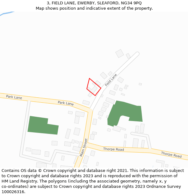 3, FIELD LANE, EWERBY, SLEAFORD, NG34 9PQ: Location map and indicative extent of plot