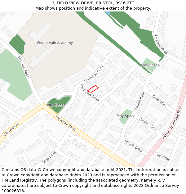 3, FIELD VIEW DRIVE, BRISTOL, BS16 2TT: Location map and indicative extent of plot